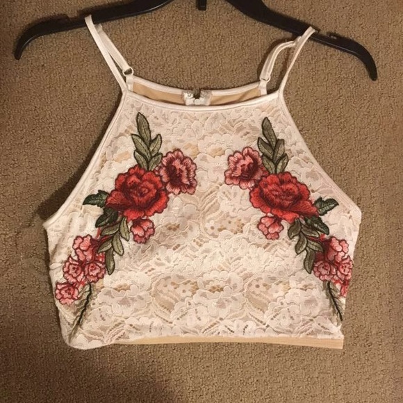 White two piece lace rose prom dress - Picture 2 of 8